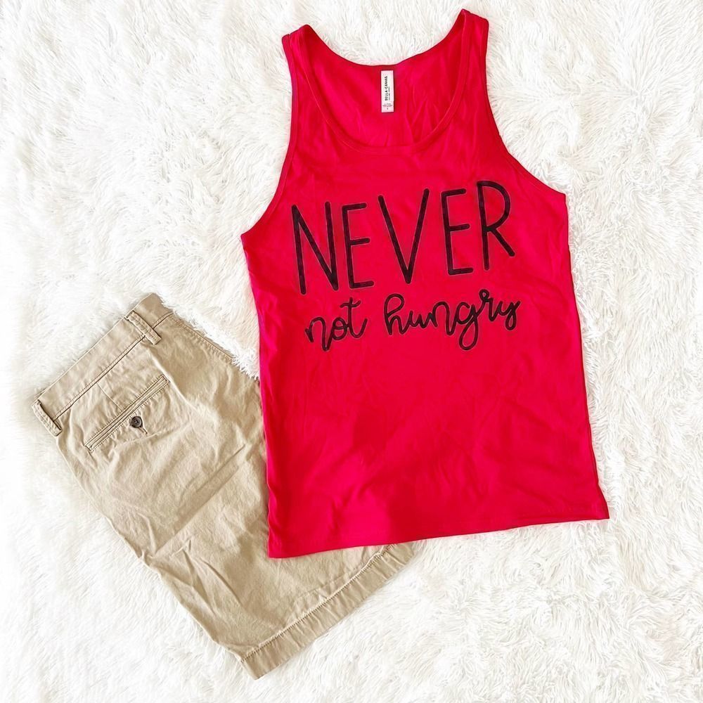 Never Not Hungry Unisex Red Muscle Tank, Sz L
